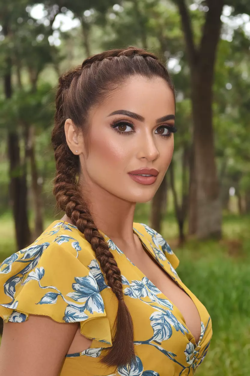 Pulled-Through Braid A beautiful woman with a pulled-through braid hairstyle.