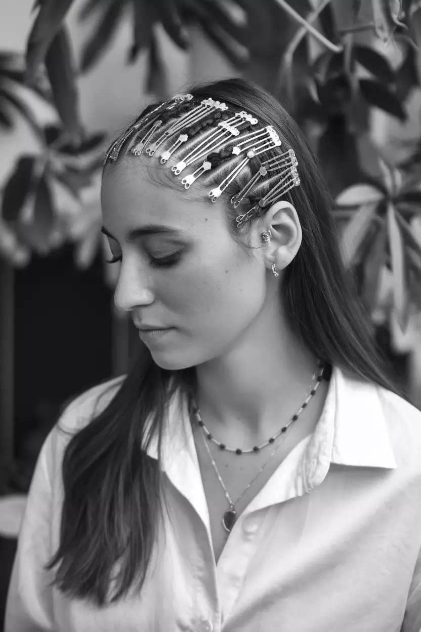 Bobby Pin Ideas A beautiful woman with a hairstyle using bobby pins.