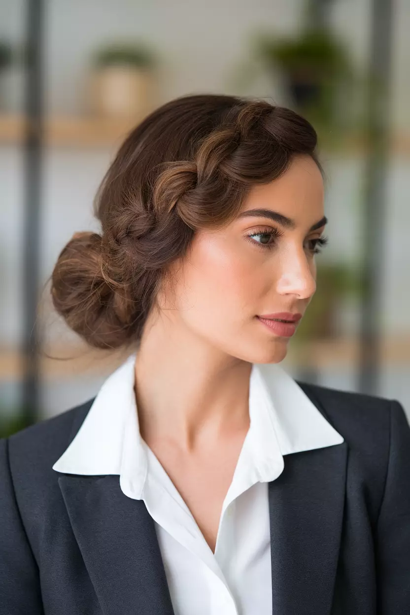 Low Bun with Side Part A beautiful woman with a low bun with side part hairstyle