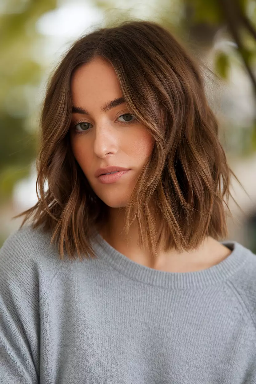 Textured Lob (Long Bob) A beautiful woman with a textured lob.