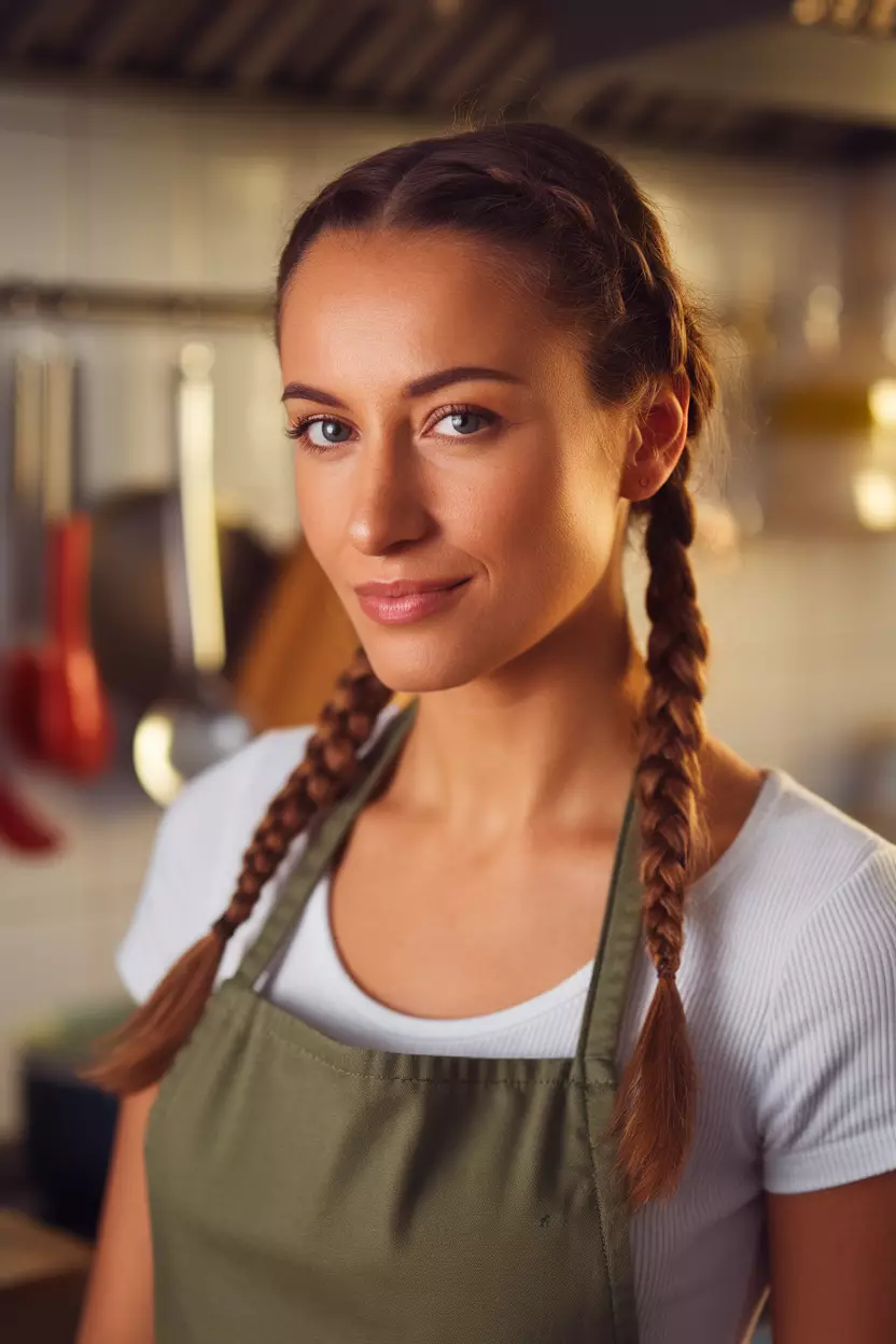 Braided Pigtails A beautiful woman with braided pigtails.