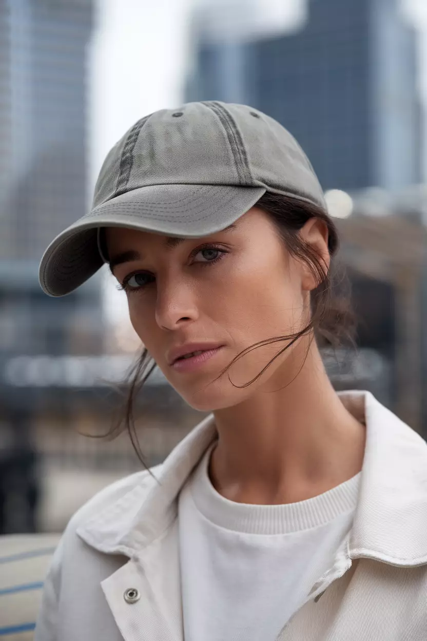 Baseball Cap Hairstyle A beautiful woman with a baseball cap hairstyle.