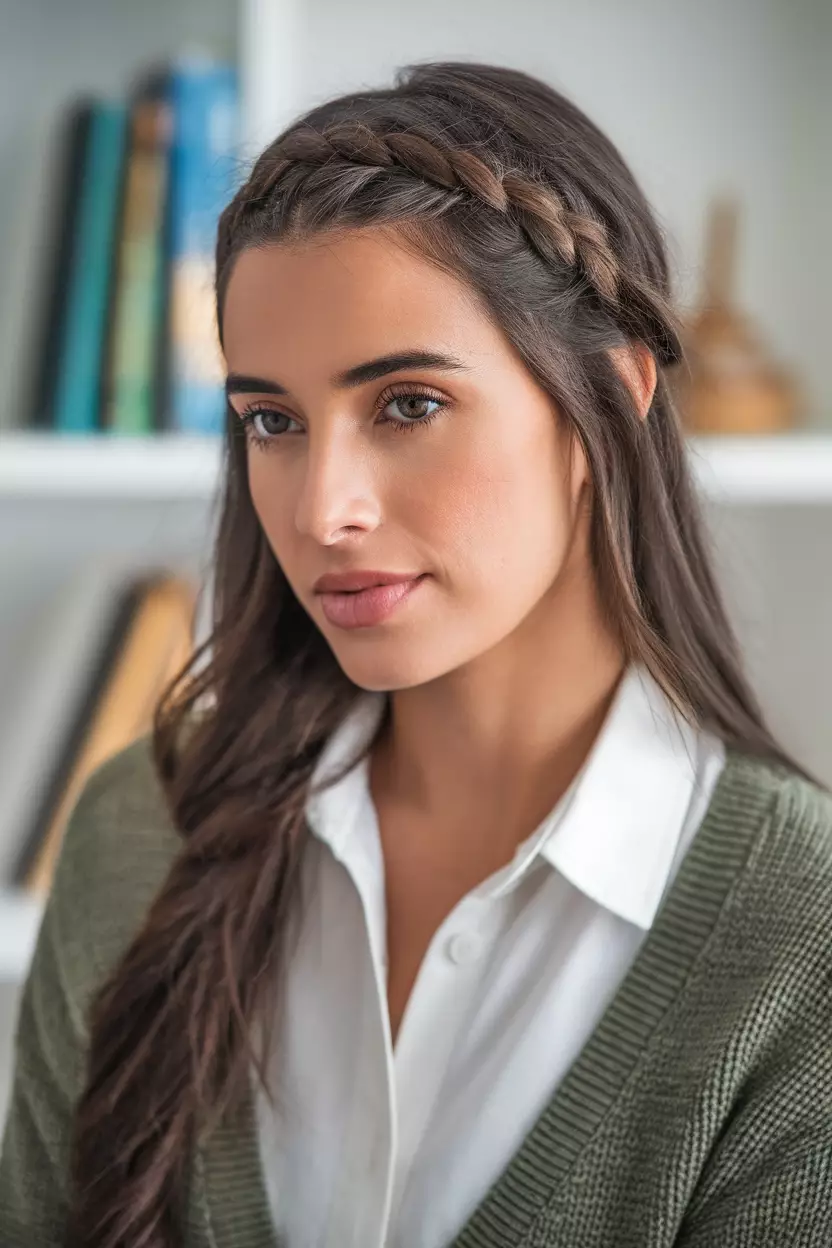 Crown Braid A beautiful woman with a crown braid hairstyle