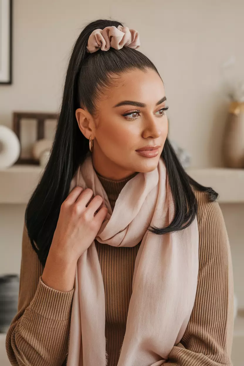 A beautiful woman with a Sleek High Ponytail hairstyle