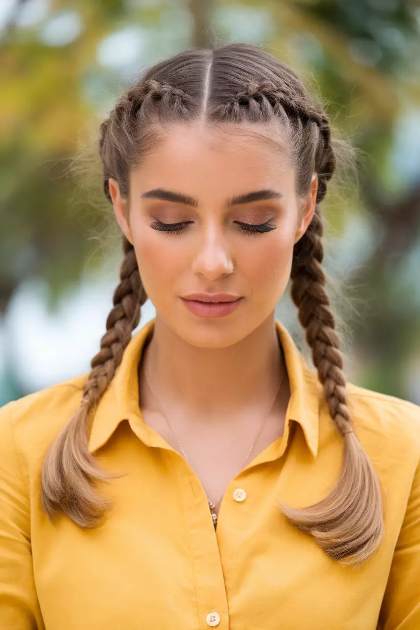 Braided Pigtails A beautiful woman with a braided pigtails hairstyle