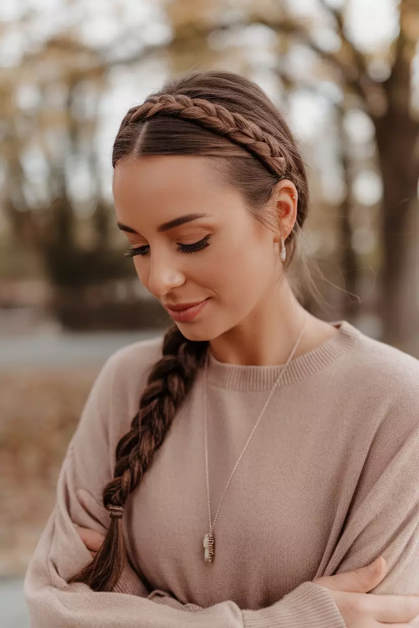 Headband Braid A beautiful woman with a headband braid hairstyle.
