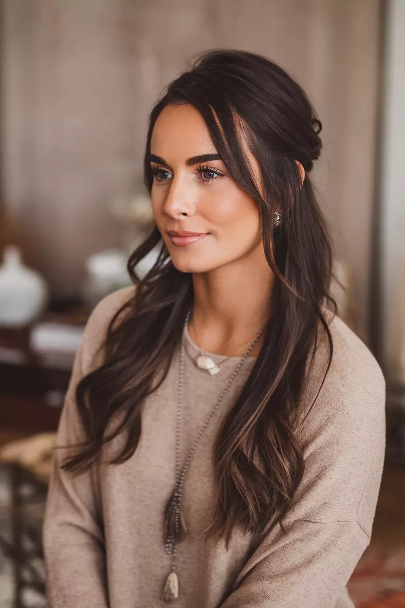Half-Up Half-Down A beautiful woman with a half-up half-down hairstyle.