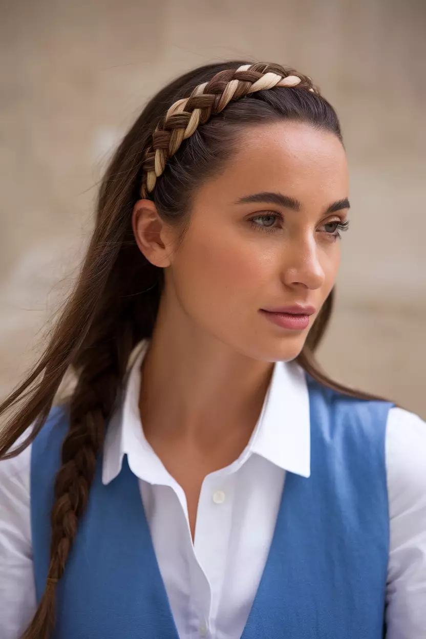 Braided Headband A beautiful woman with a braided headband hairstyle