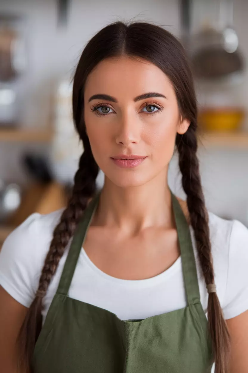 Pigtails A beautiful woman with pigtails.