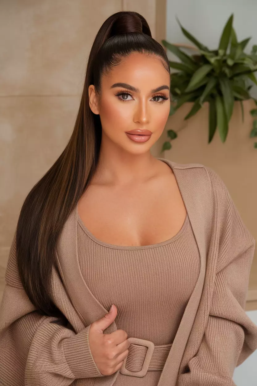 Sleek High Ponytail A beautiful woman with a sleek high ponytail.