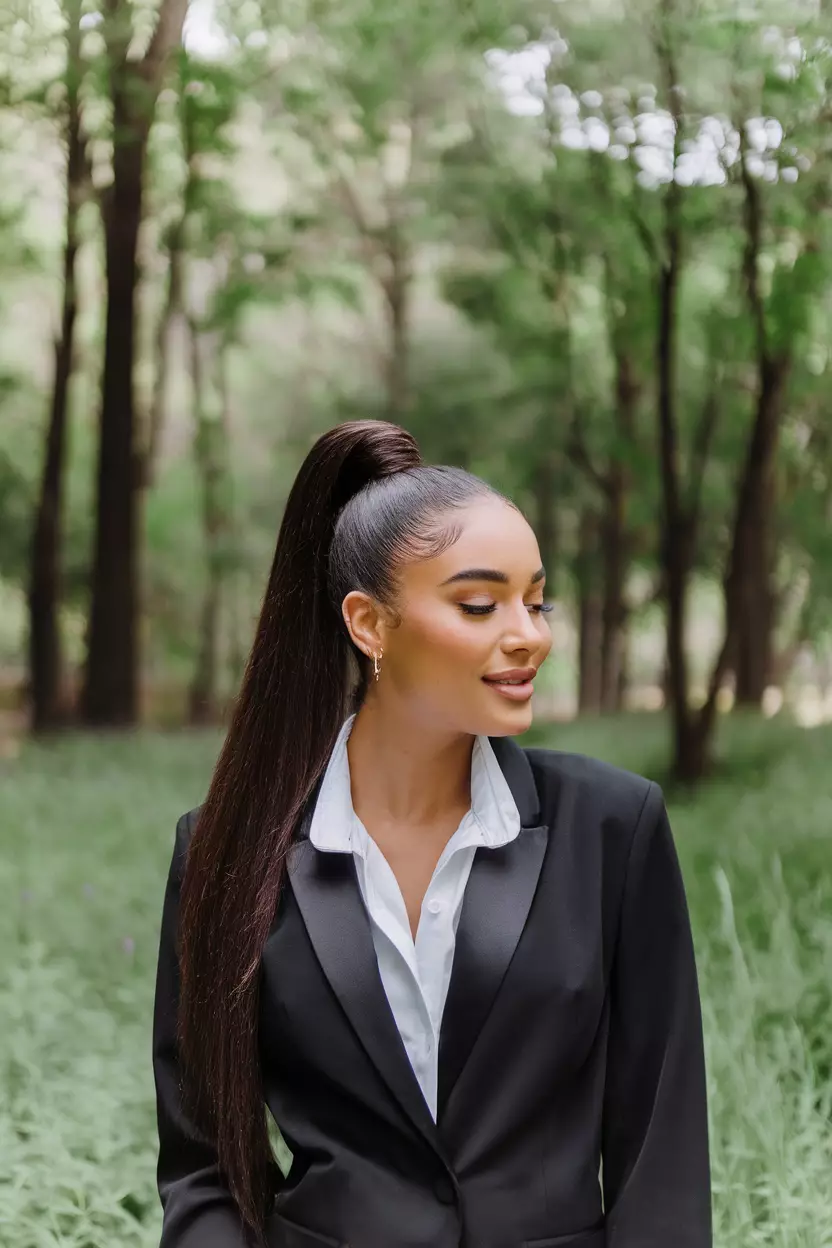 High Ponytail A beautiful woman with a sleek, high ponytail.