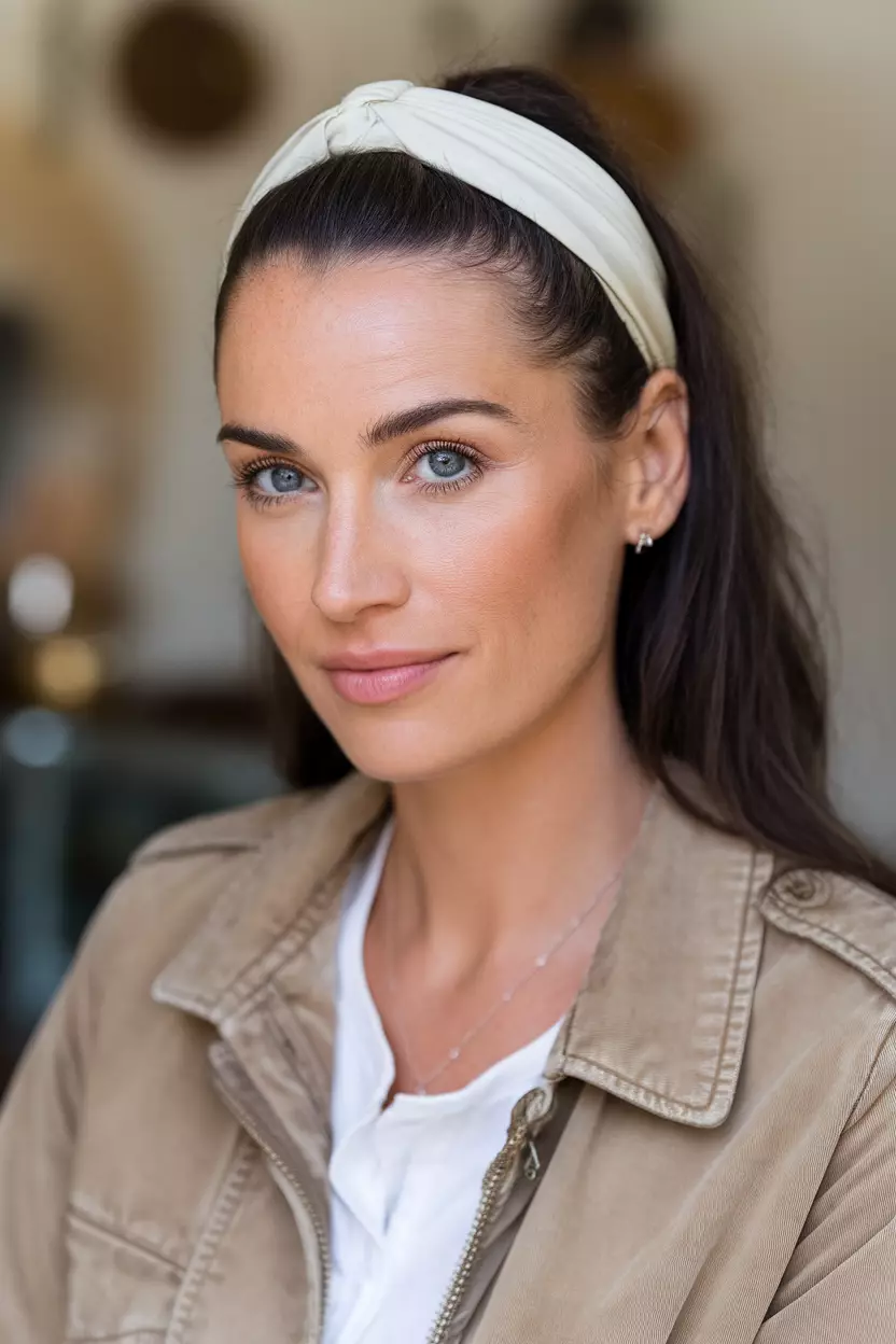 Headband Hairstyle A beautiful woman with a headband hairstyle.
