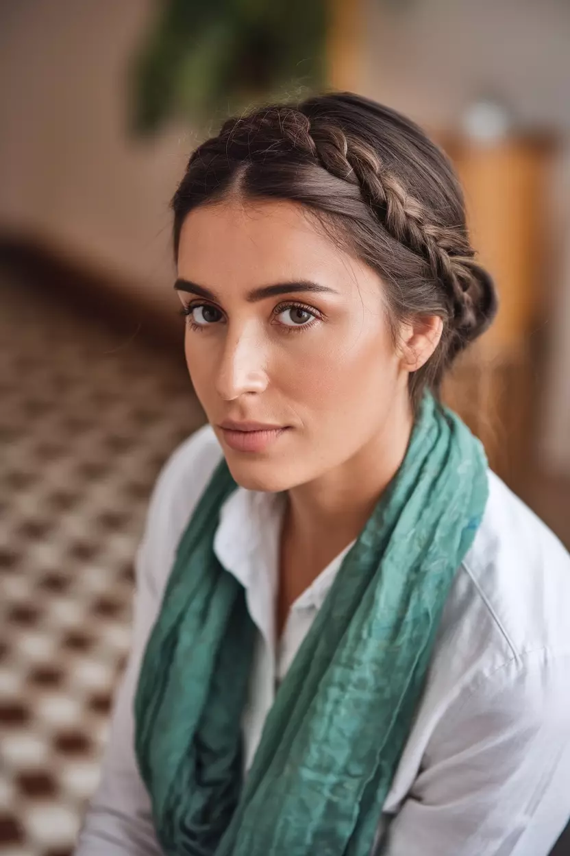 Braided Crown A beautiful woman with a braided crown hairstyle.