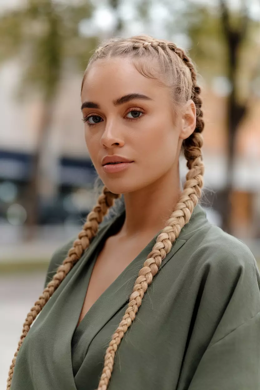 Twin Braids A beautiful woman with twin braids.