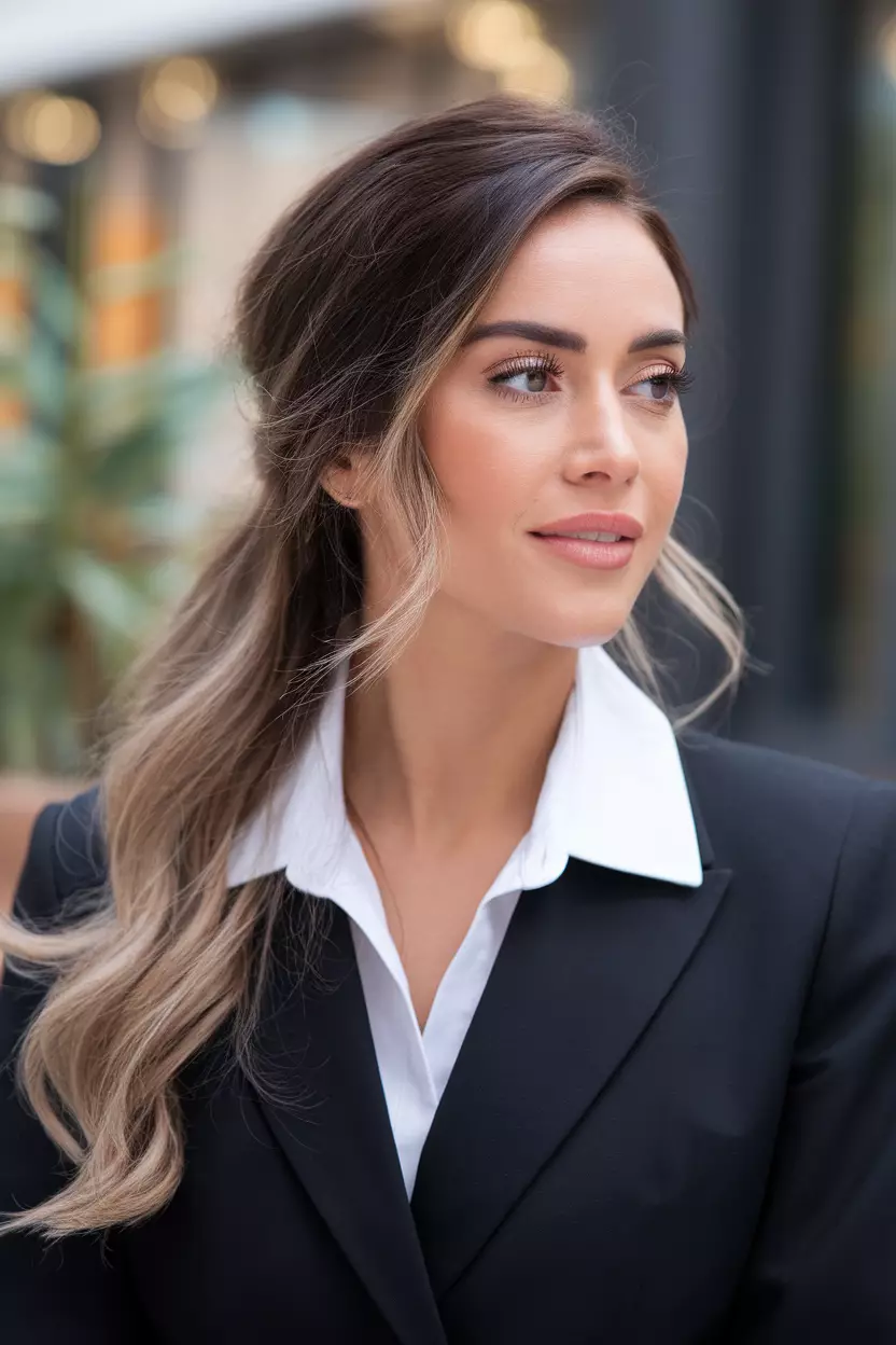 Half-Up Half-Down A beautiful woman with a half-up half-down hairstyle