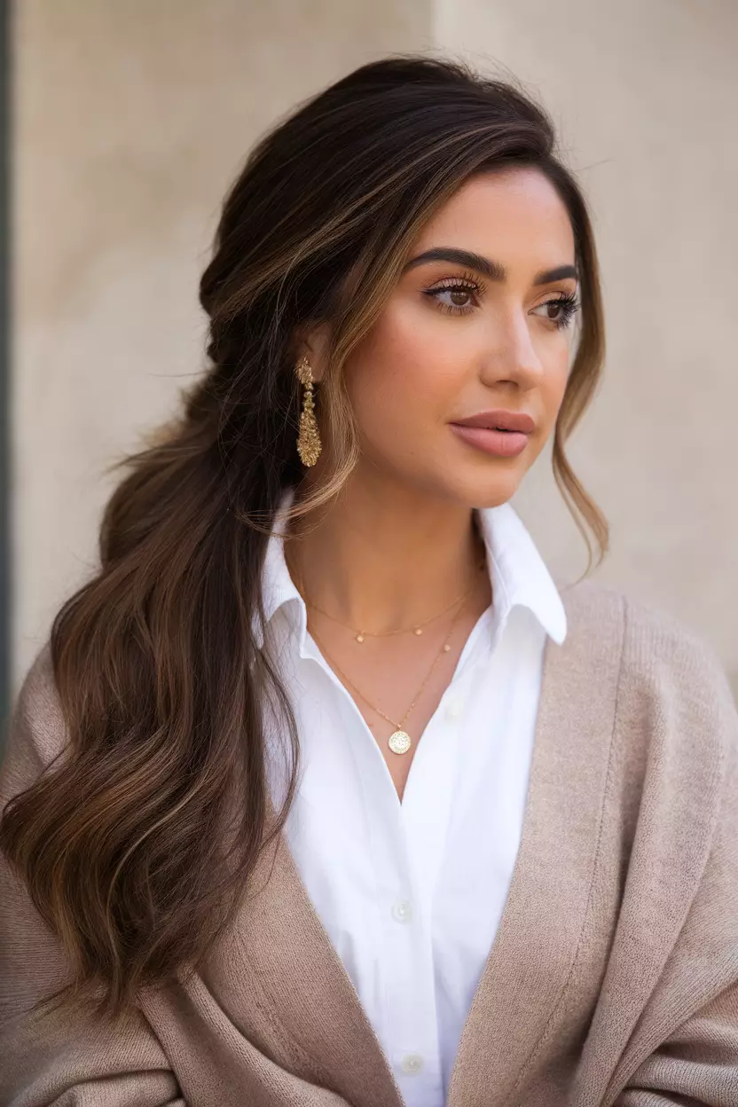 Half-Up Half-Down A beautiful woman with a half-up half-down hairstyle.