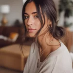 A beautiful woman with a perfectly loose, messy bun.